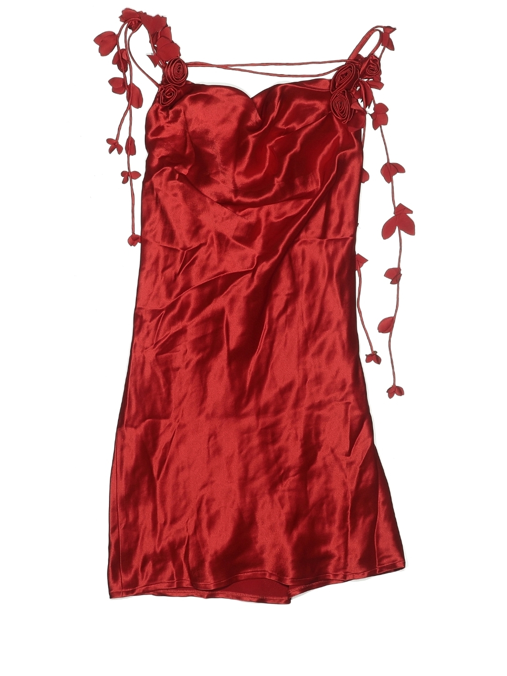 NWOT CIAO BY CC April Red Satin Mini Dress with Floral Tie Straps Small